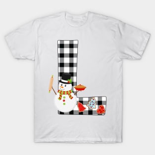 BW Buffalo Checks Pattern Monogram L | Snowman T-Shirt